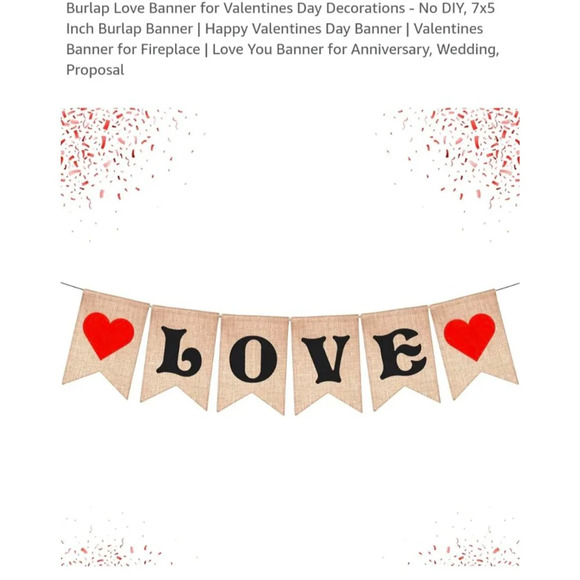 KatchOn Burlap Valentine Banner,‎ 7x5 Inch, Beige & Red - Picture 1 of 8